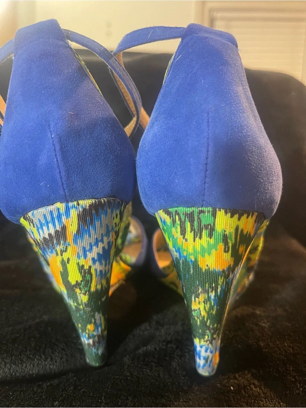 Blue Open-Toe Espadrille Heels with Multicolor Accent